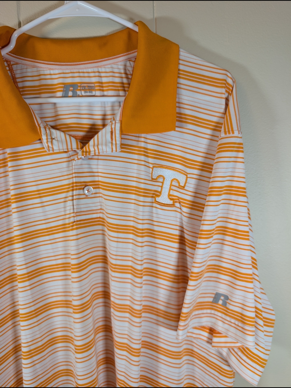 Russell Athletic Tennessee Volunteers Polo Shirt XL Orange White Striped Golf Sh